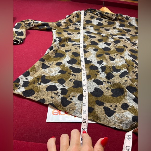 IC Connie K 1X COWL neck KNIT SWEATER olive Gray Black SPOTS Asymmetrical Hem 1X - Picture 5 of 16